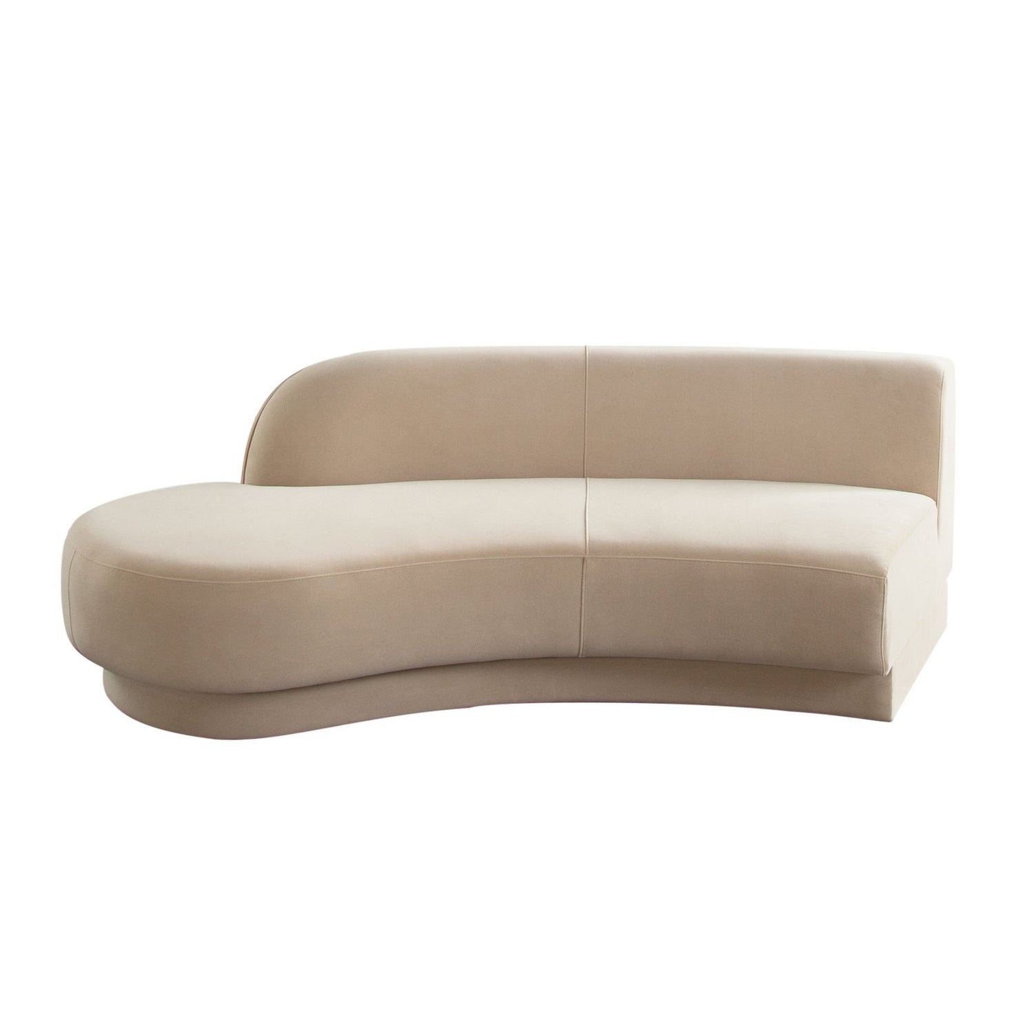 Zelda LF Curved Chaise in Light Camel Performance Velvet w/ (1) Accent Pillow Ball