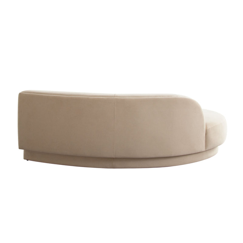 Zelda LF Curved Chaise in Light Camel Performance Velvet w/ (1) Accent Pillow Ball
