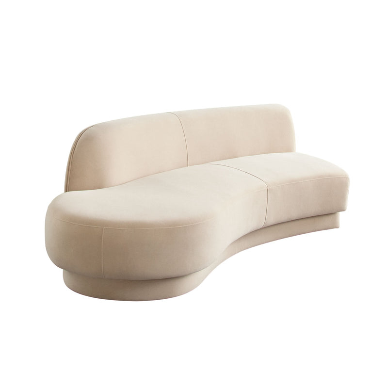 Zelda LF Curved Chaise in Light Camel Performance Velvet w/ (1) Accent Pillow Ball