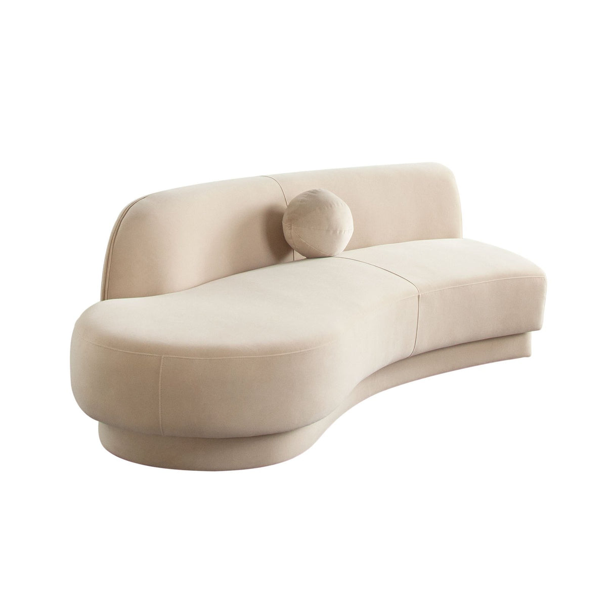 Zelda LF Curved Chaise in Light Camel Performance Velvet w/ (1) Accent Pillow Ball