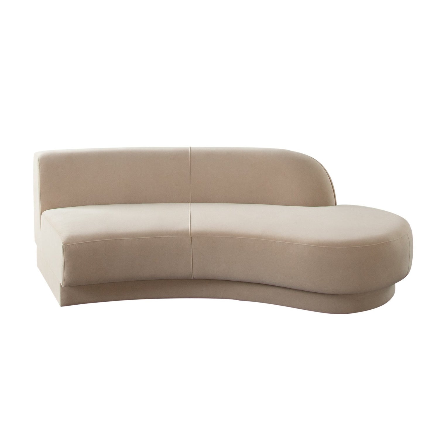Zelda RF Curved Chaise in Light Camel Performance Velvet w/ (1) Accent Pillow Ball