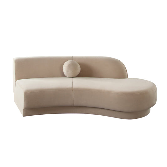 Zelda RF Curved Chaise in Light Camel Performance Velvet w/ (1) Accent Pillow Ball