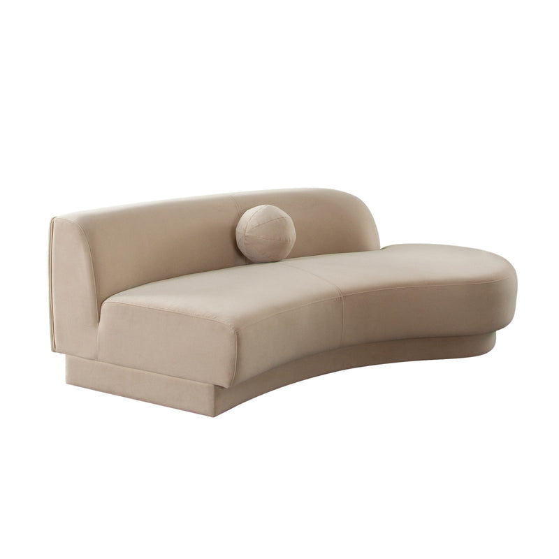 Zelda RF Curved Chaise in Light Camel Performance Velvet w/ (1) Accent Pillow Ball