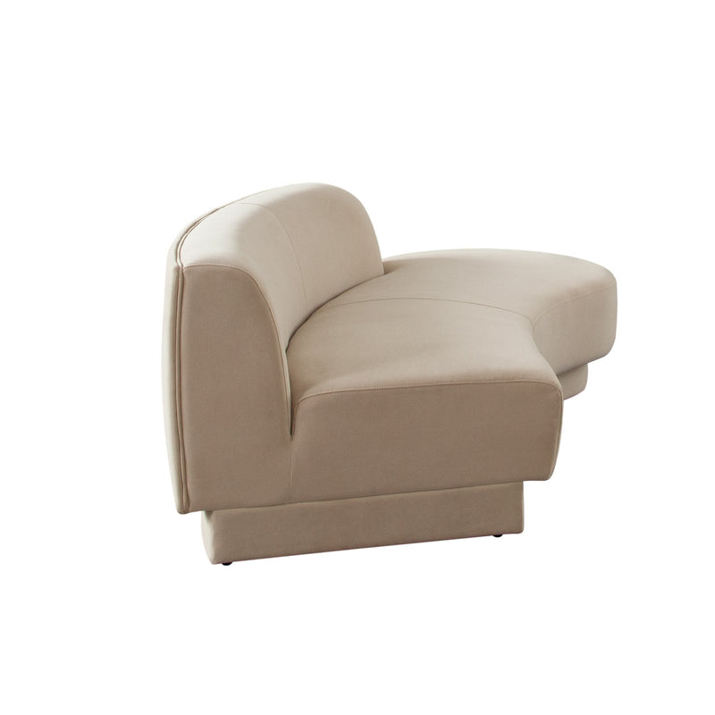 Zelda RF Curved Chaise in Light Camel Performance Velvet w/ (1) Accent Pillow Ball