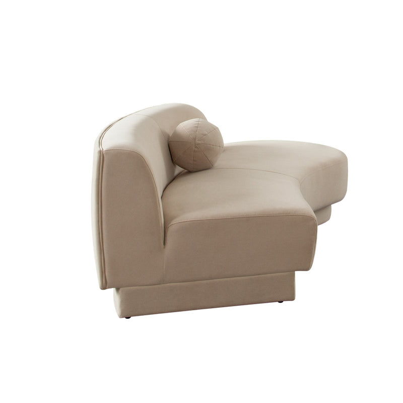 Zelda RF Curved Chaise in Light Camel Performance Velvet w/ (1) Accent Pillow Ball