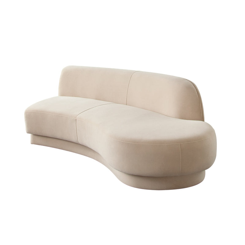 Zelda RF Curved Chaise in Light Camel Performance Velvet w/ (1) Accent Pillow Ball