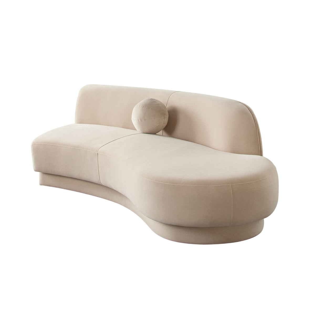 Zelda RF Curved Chaise in Light Camel Performance Velvet w/ (1) Accent Pillow Ball