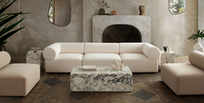 Zia 3PC Modular Sofa in Ivory Sherpa Fabric