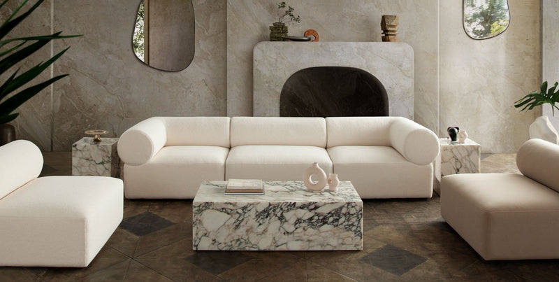 Zia 3PC Modular Sofa in Ivory Sherpa Fabric