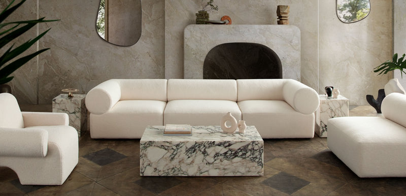 Zia 3PC Modular Sofa in Ivory Sherpa Fabric