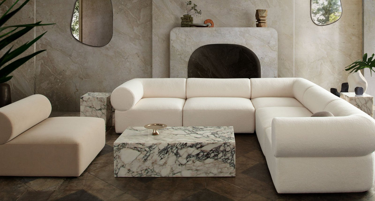 Zia 5PC Corner Sectional in Ivory Sherpa Fabric