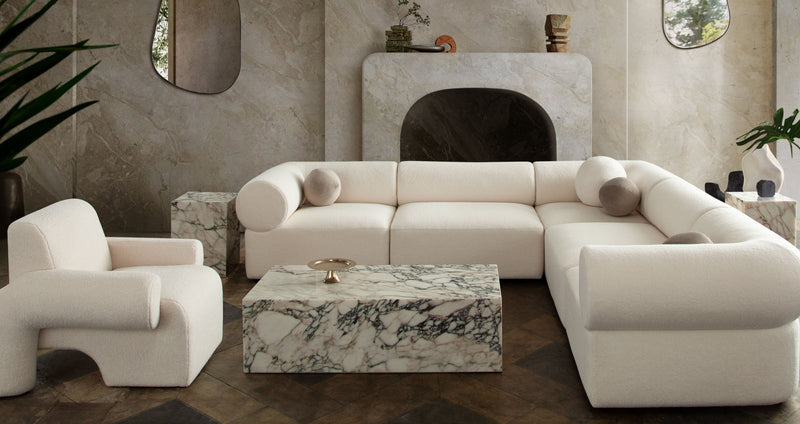 Zia 5PC Corner Sectional in Ivory Sherpa Fabric