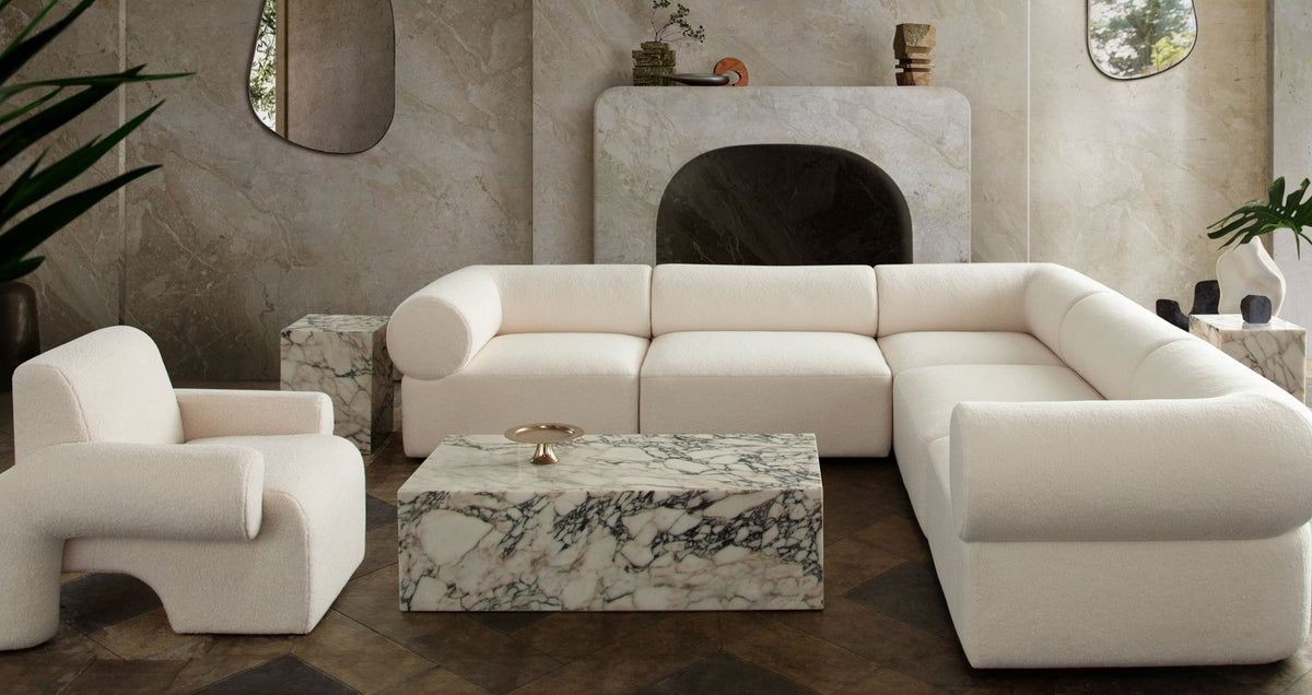 Zia 5PC Corner Sectional in Ivory Sherpa Fabric