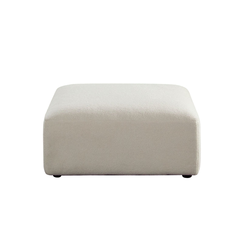 Zia Ottoman in Ivory Sherpa Fabric
