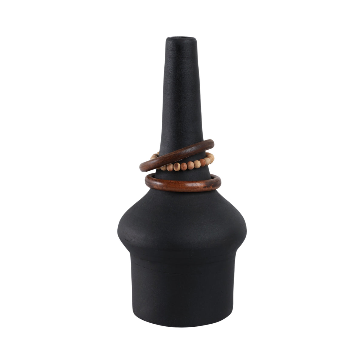 Tiago Small Vase With Wood Beads - Black