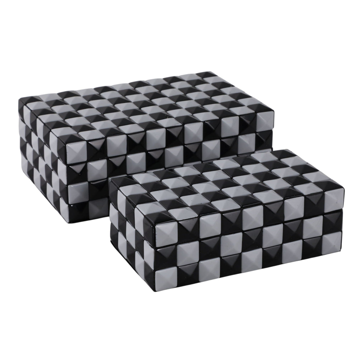 10" / 12" 3D Checkerboard Boxes (Set of 2) - Black / White