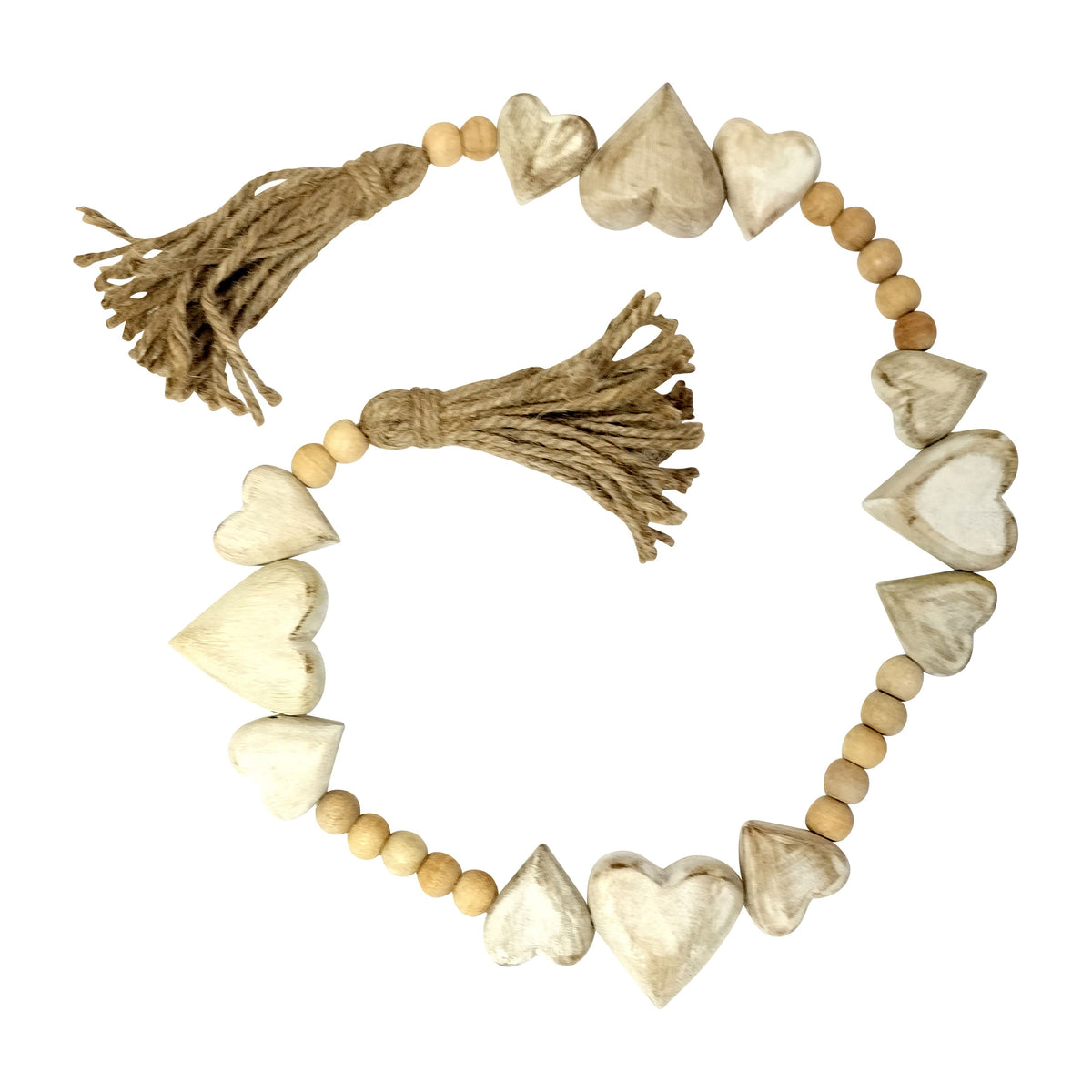 Wood 38" Heart Beaded Garland - White