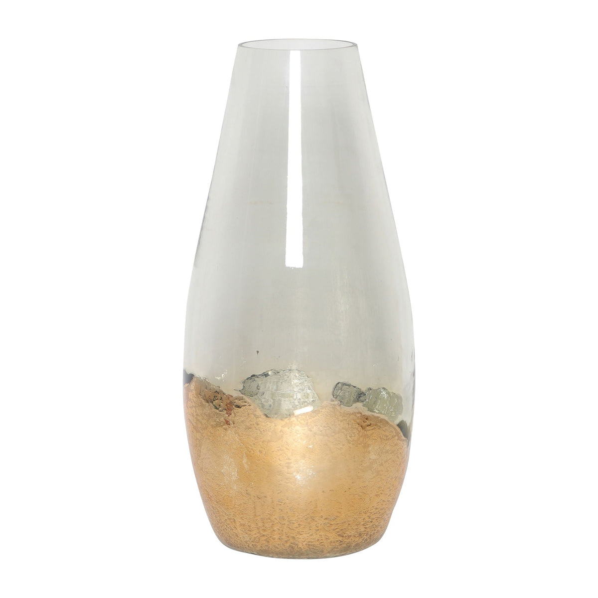 Glass 15" Gold Dipped Vase - Clear