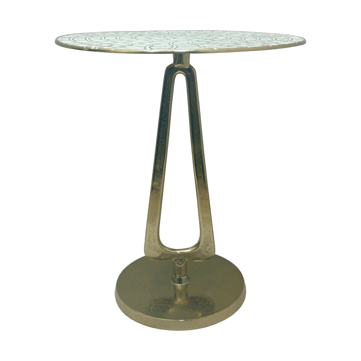 20" x 16" Seashell Pattern Top Accent Table - White / Gold