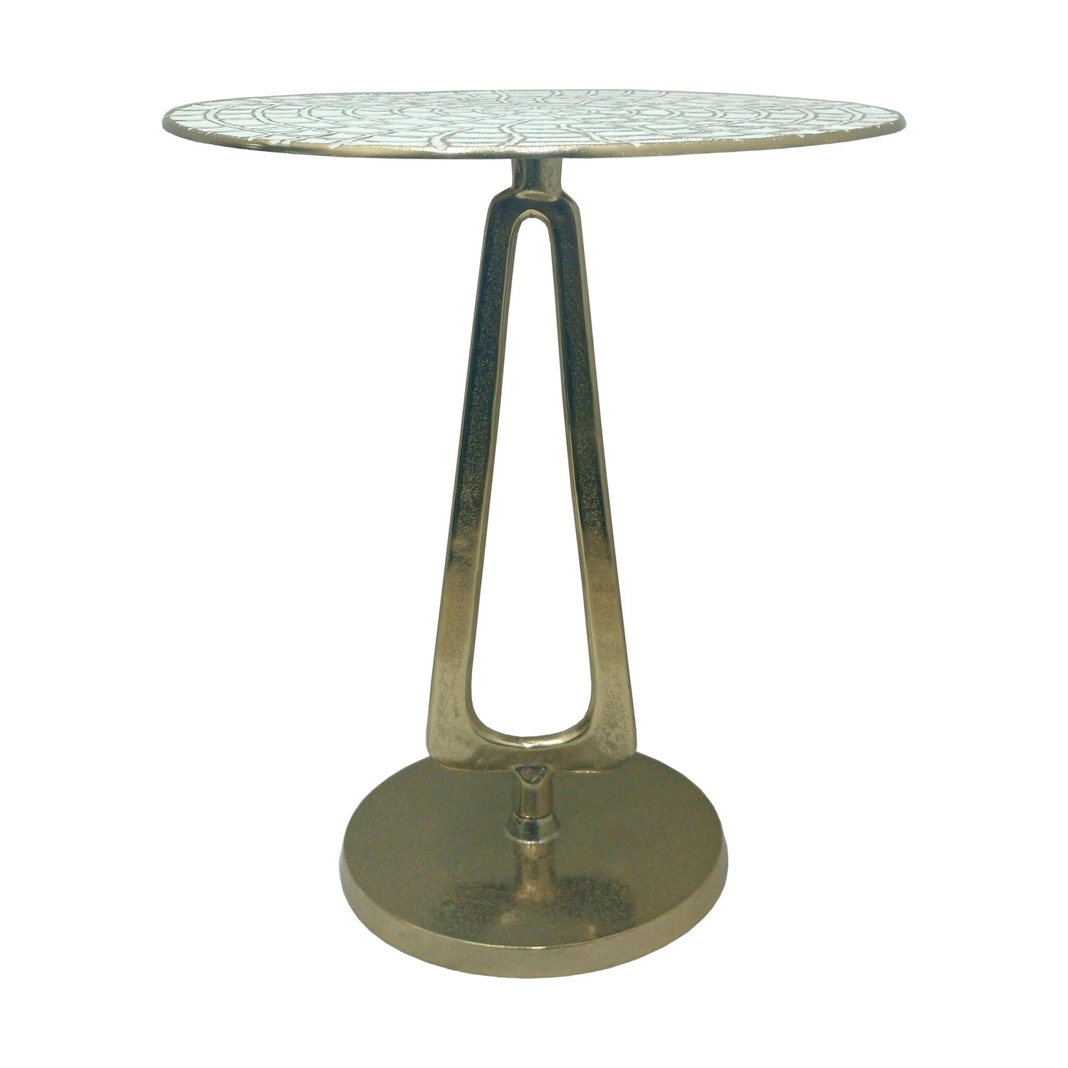 20" x 16" Seashell Pattern Top Accent Table - White / Gold