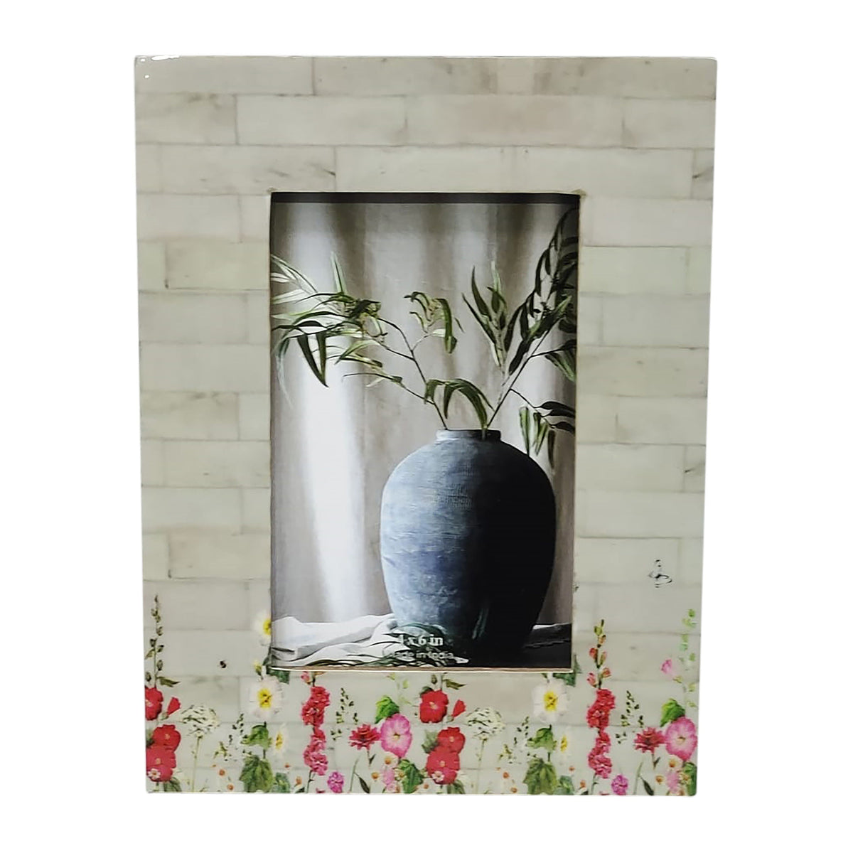 Resin 4 x 6" Pink Flower Field Photo Frame - Multi