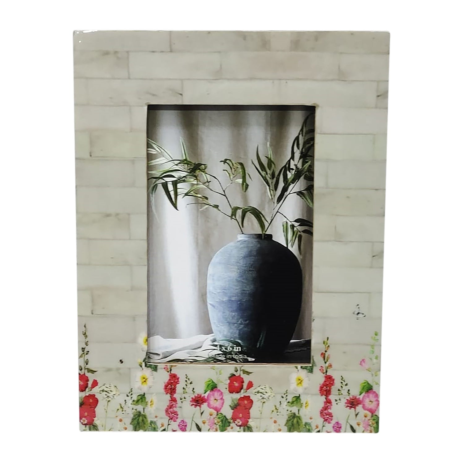 Resin 4 x 6" Pink Flower Field Photo Frame - Multi