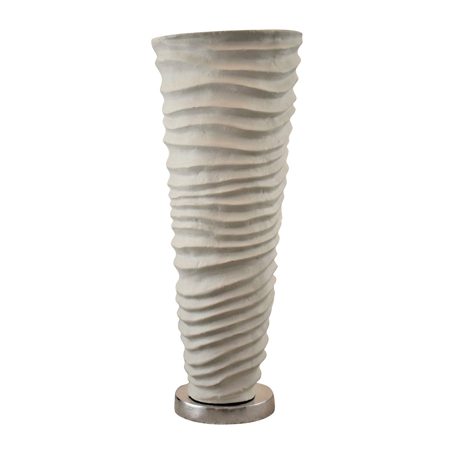 Metal Rugged Vase 15" - Ivory / Nickel