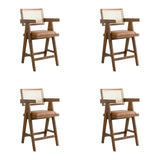 Harley - Nutmeg Brown Solid Wood And Rattan Upholstered 26" Counter Height Barstool