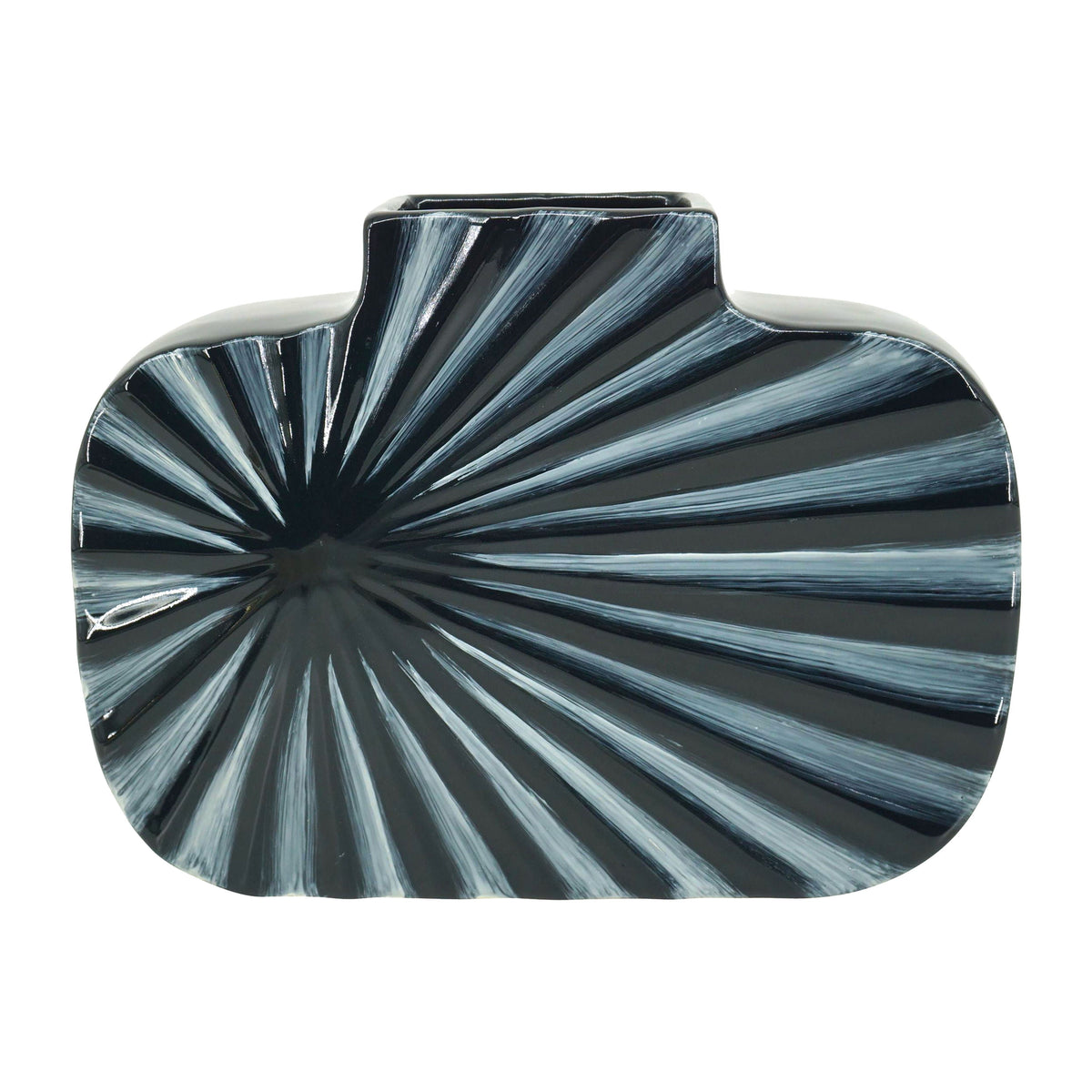 Ceramic 8" Textured Vase - Navy Blue/Cream