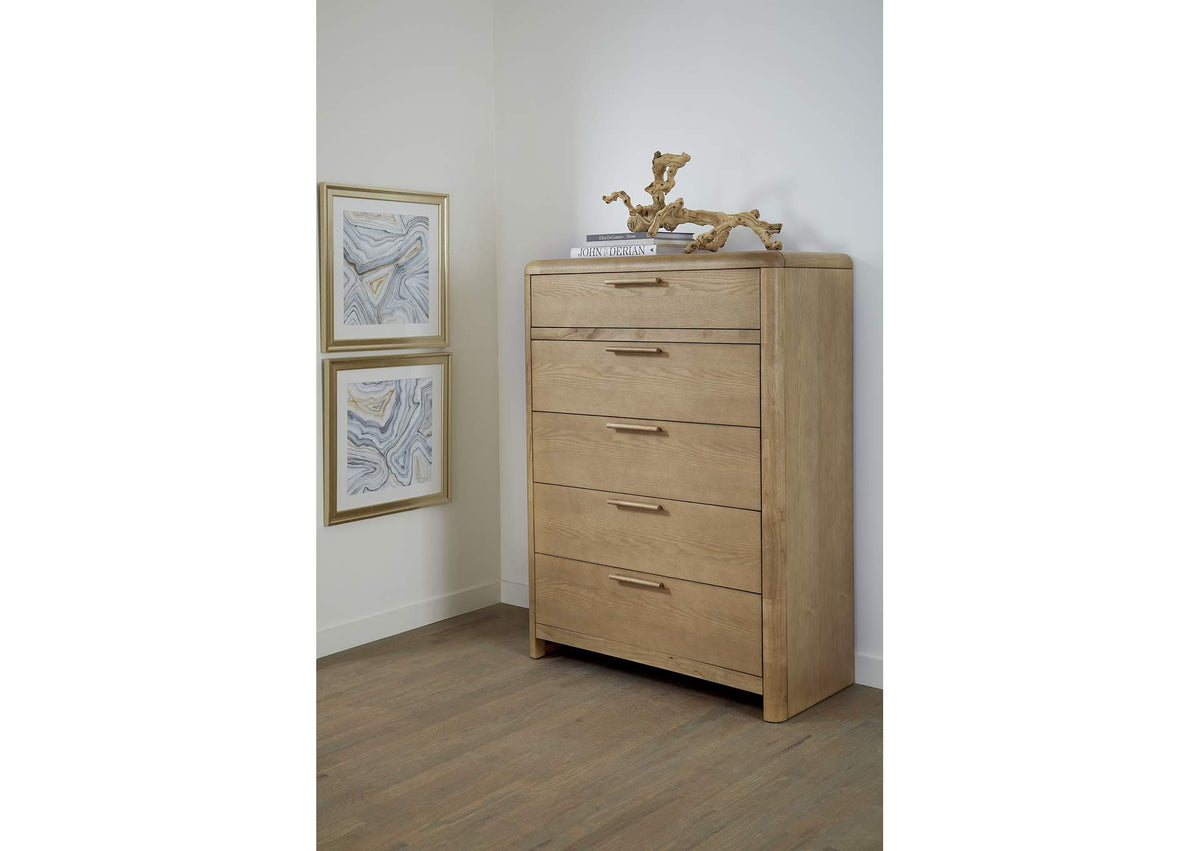 QDTW84 Furano Five Drawer Ash Wood Chest In Ginger