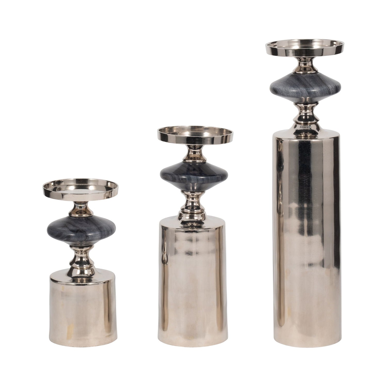 9" / 12" / 16" Leiden Marble Candle (Set of 3) - Silver / Gray