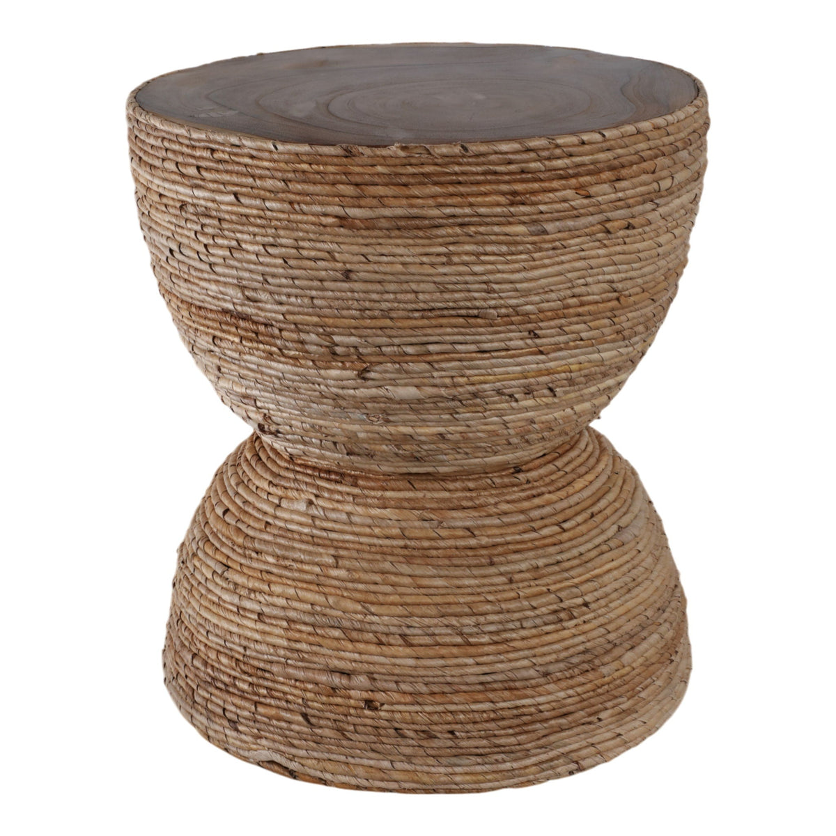 18" Teakwood Accent Table With Woven Banana Leaf - Natural
