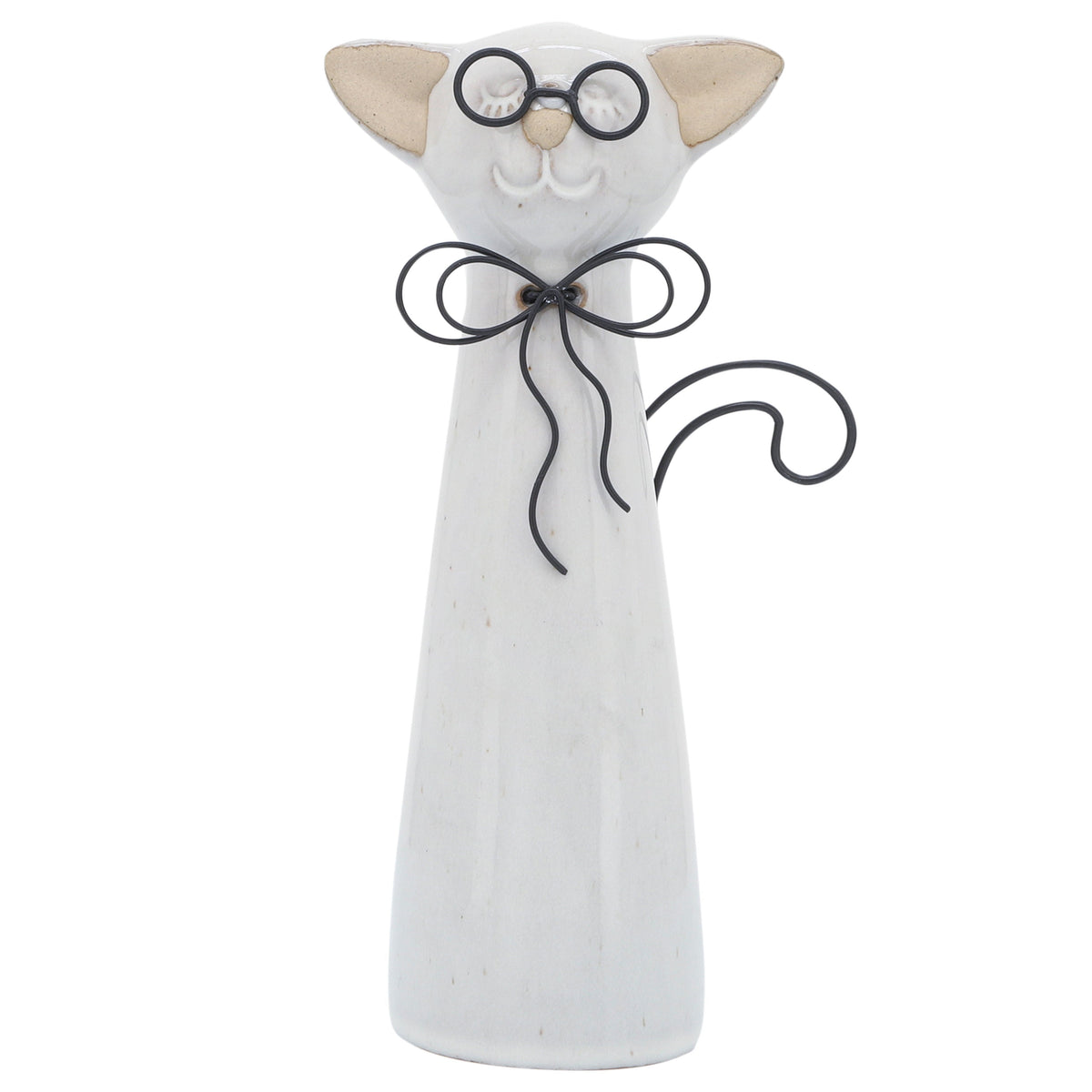 Ceramic Cat With Glasses 8" - Beige