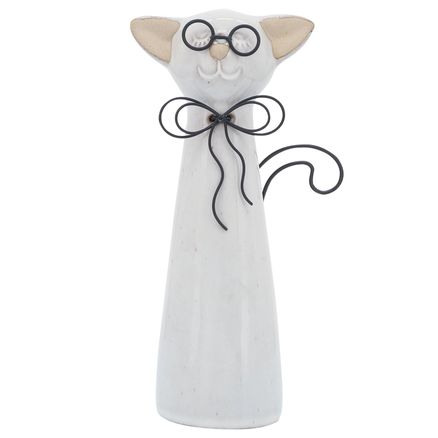 Ceramic Cat With Glasses 8" - Beige