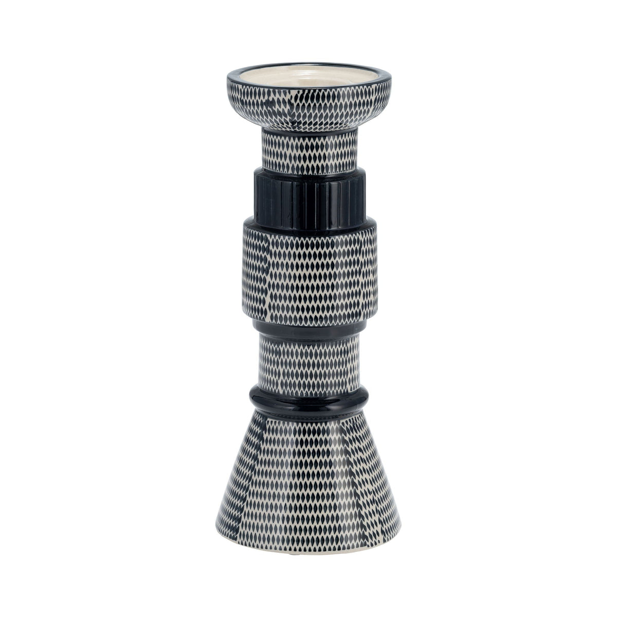 Ceramic 12" Dotted Pillar Candle Holder - Navy Blue/Cotton