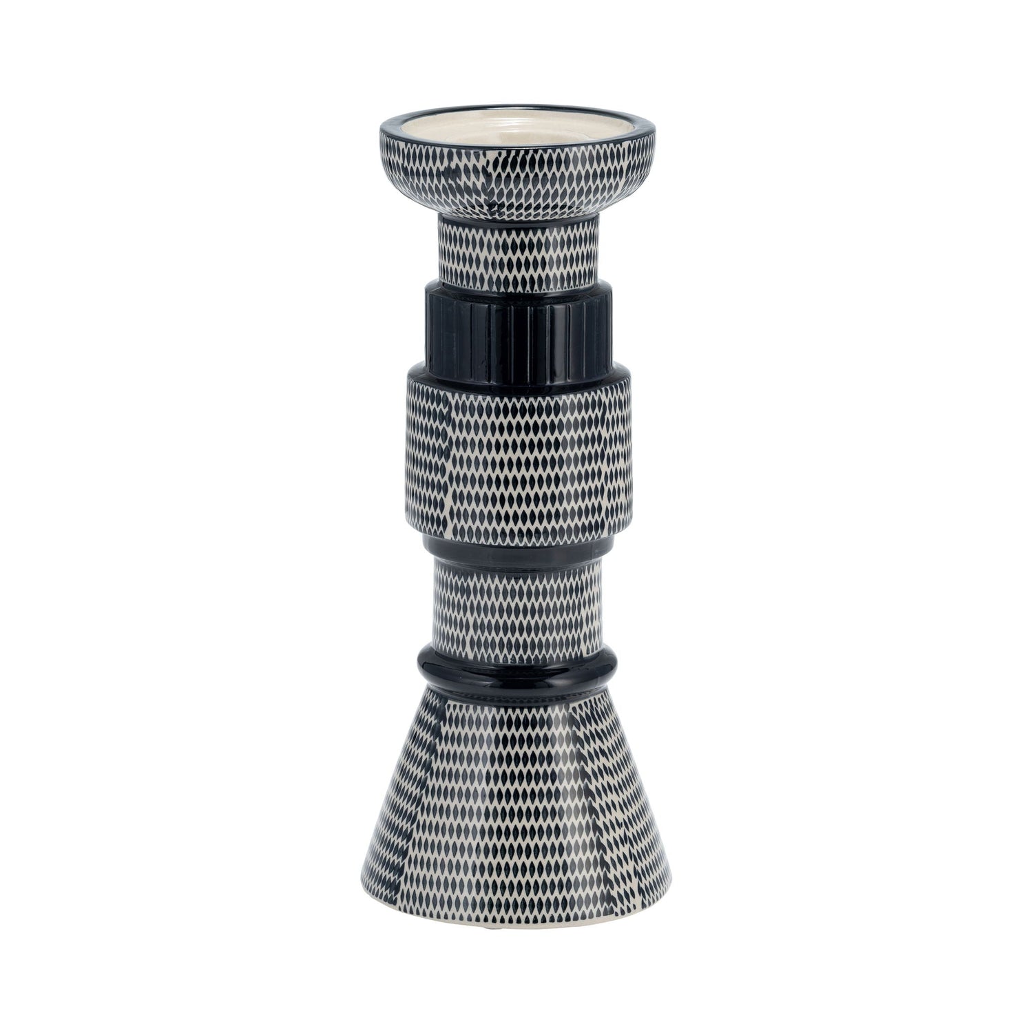 Ceramic 12" Dotted Pillar Candle Holder - Navy Blue/Cotton