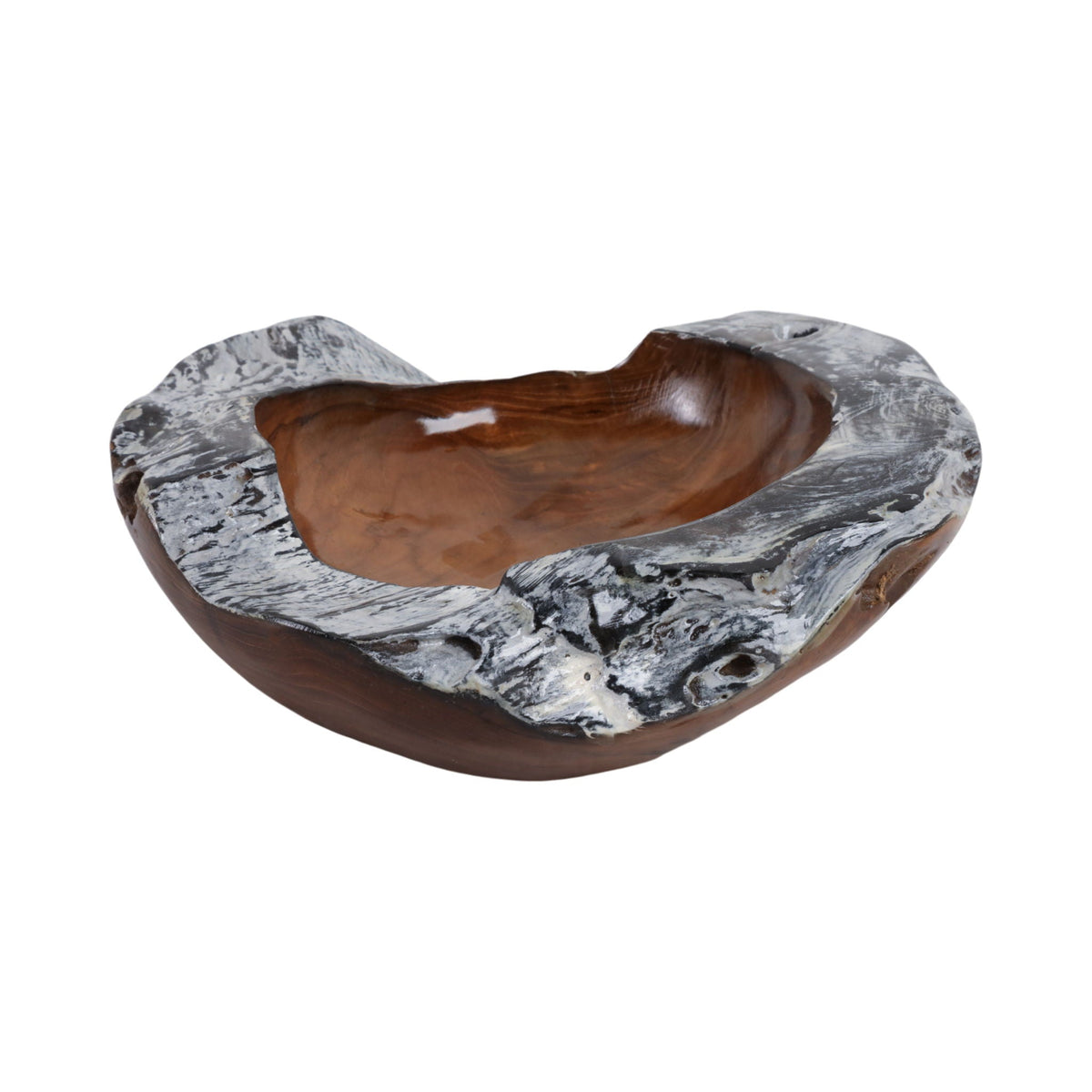 12" Teakwood Bowl With Burnt Edges - Dark Natural