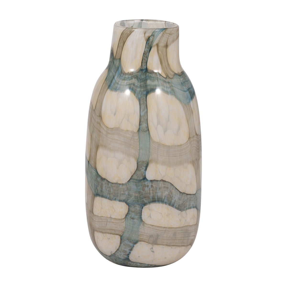 13" Flouressa Large Glass Vase - Blue / Tan
