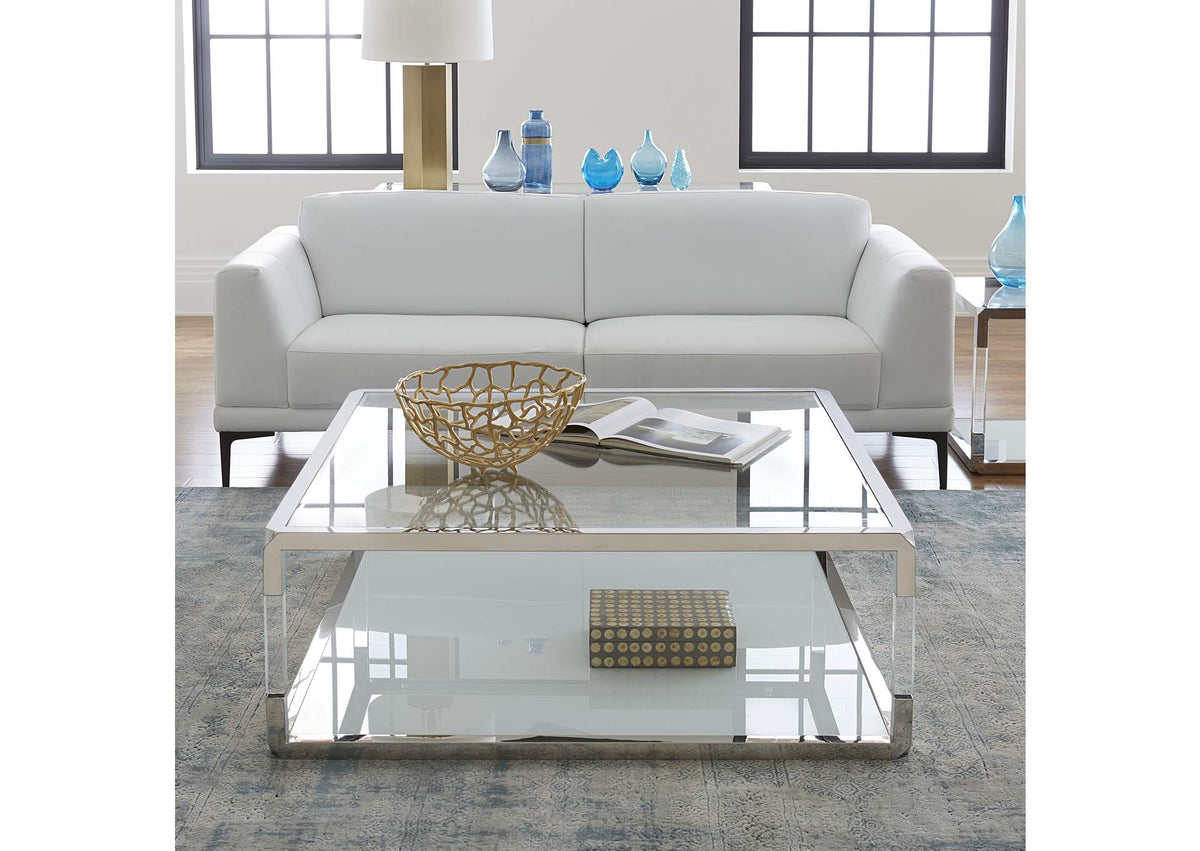 8YW421BB Jasper Square Coffee Table In Acrylic - White Glass - Pss