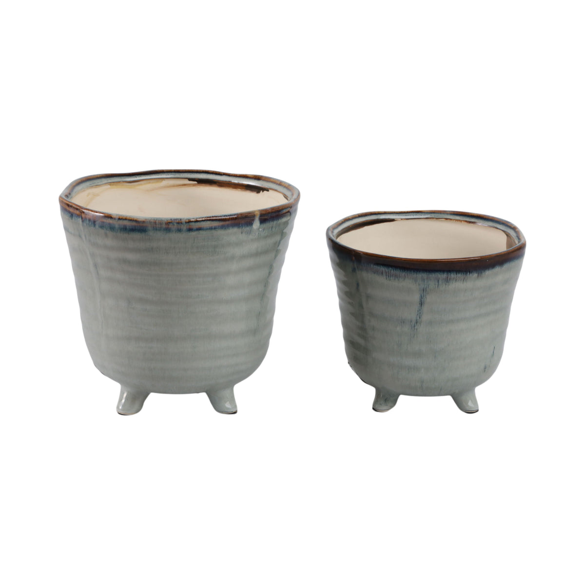 6" / 7" Organic Footed Planters (Set of 2) - Blue