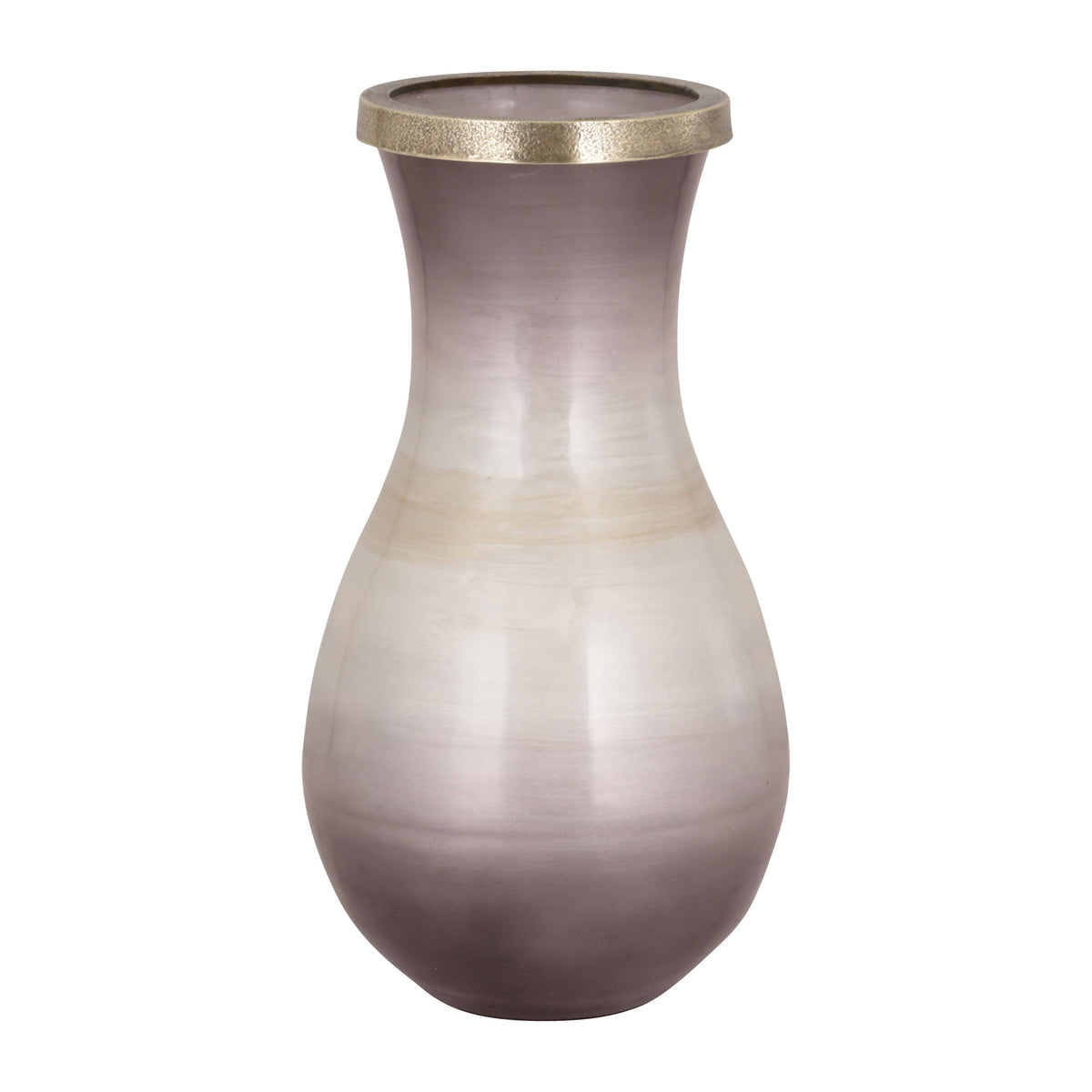 Glass 13" Vase With Metal Rim - Multi