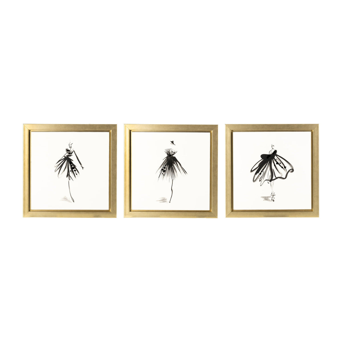 83" x 28" Hand Painted Ballerina Pose (Set of 3) - Gold