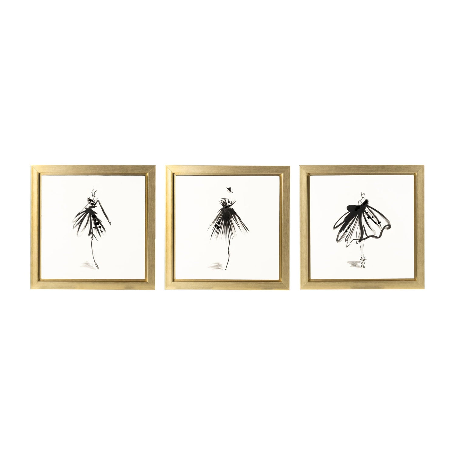 83" x 28" Hand Painted Ballerina Pose (Set of 3) - Gold