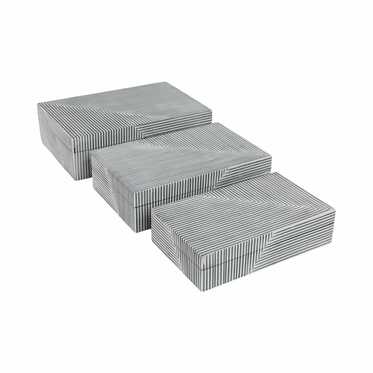 10" / 11" / 12" Resin Pinstripe Boxes (Set of 3) - Black / White