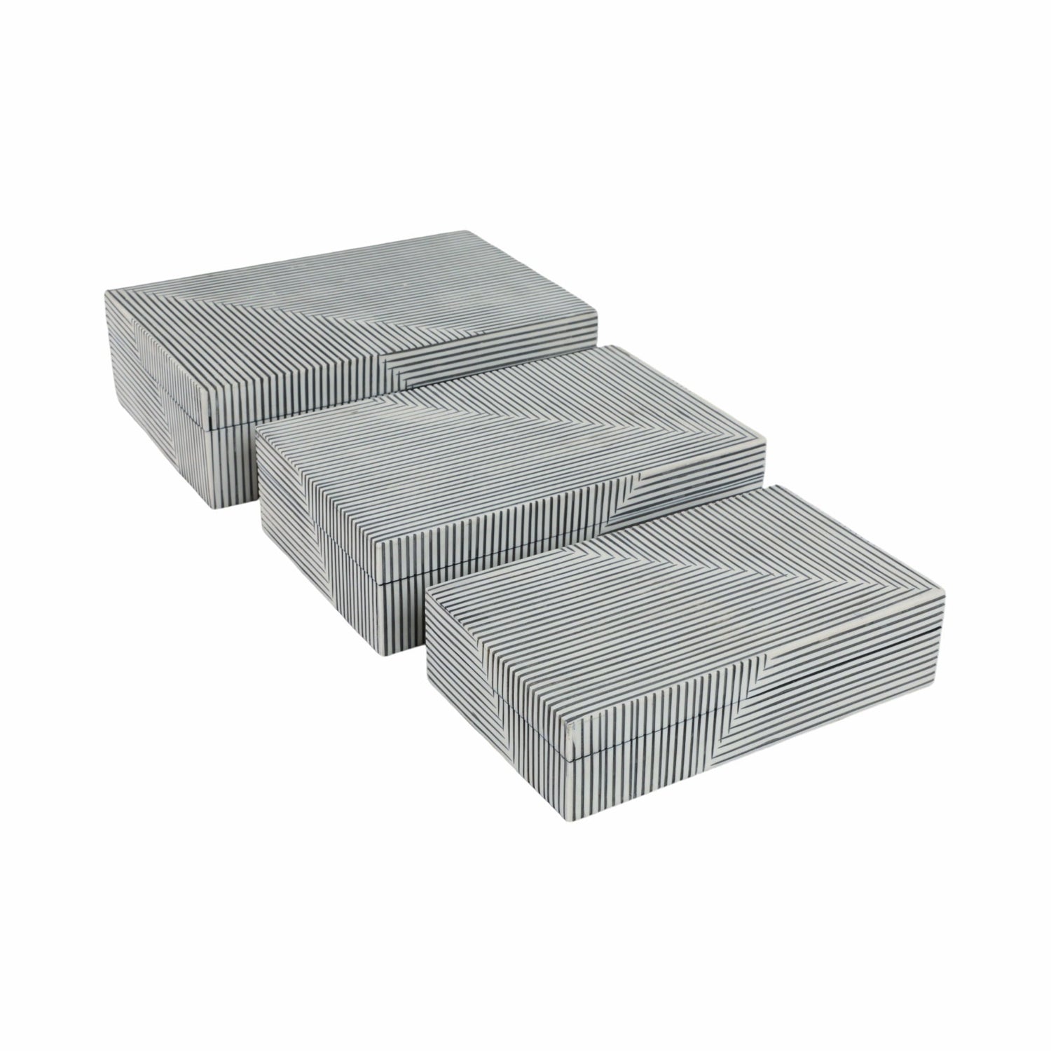 10" / 11" / 12" Resin Pinstripe Boxes (Set of 3) - Black / White