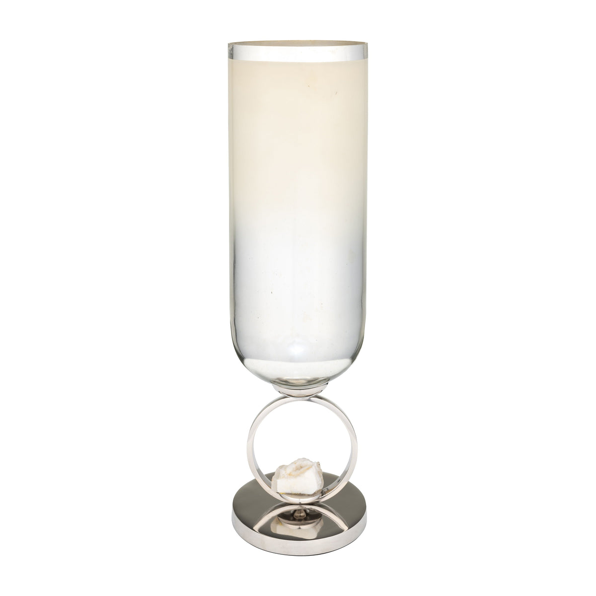 Glass Vase With Metal Base Stone Accent 21" - Pearl