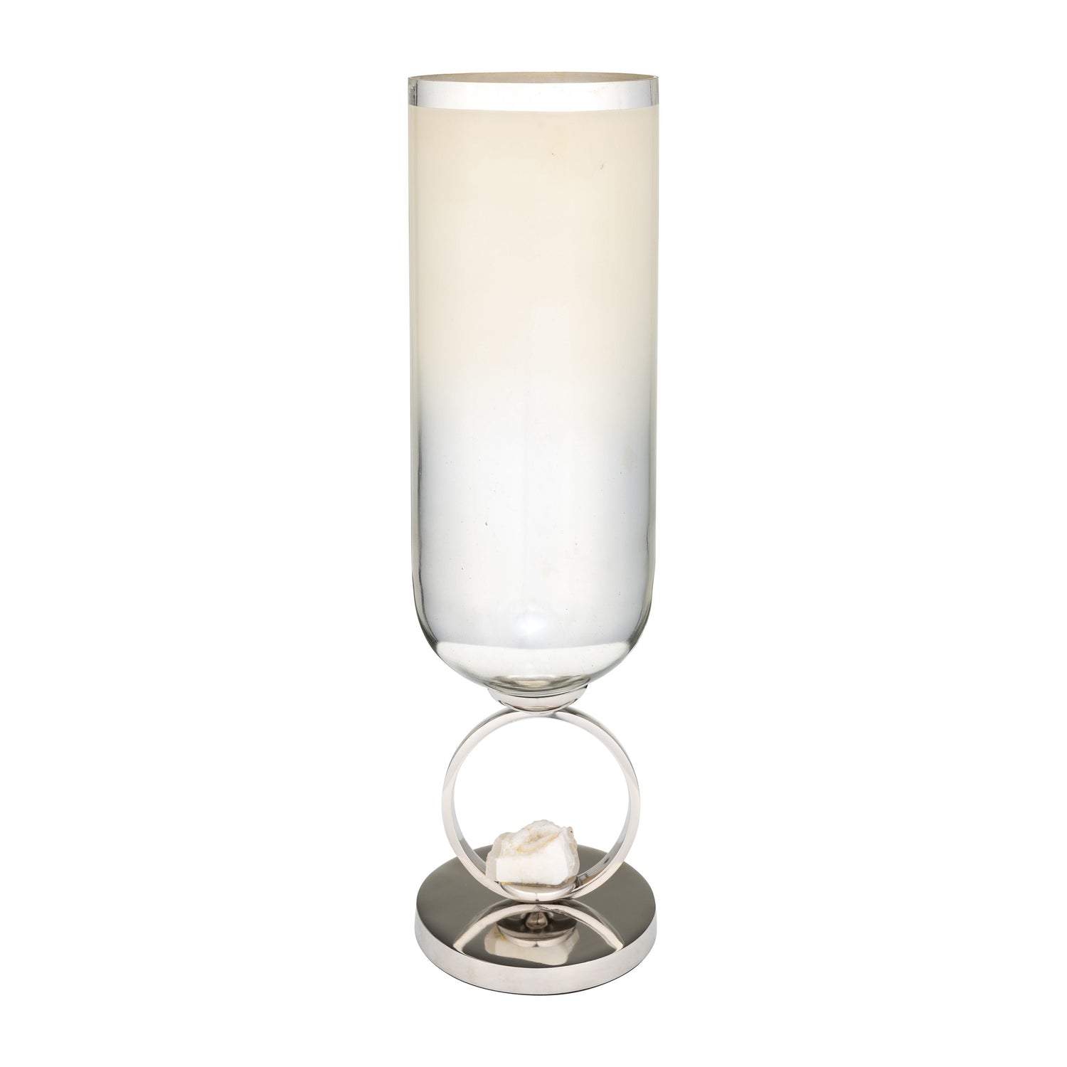Glass Vase With Metal Base Stone Accent 21" - Pearl