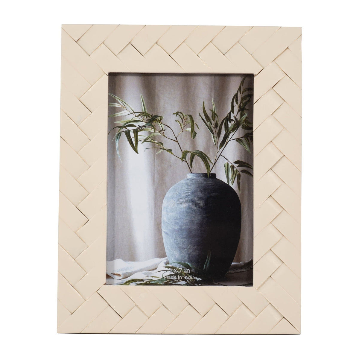 Resin 5 x 7" Woven Photo Frame - Ivory