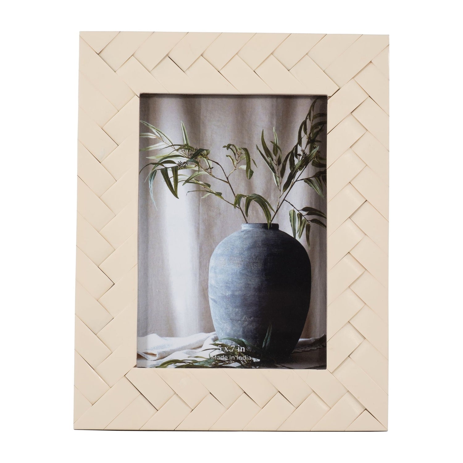 Resin 5 x 7" Woven Photo Frame - Ivory