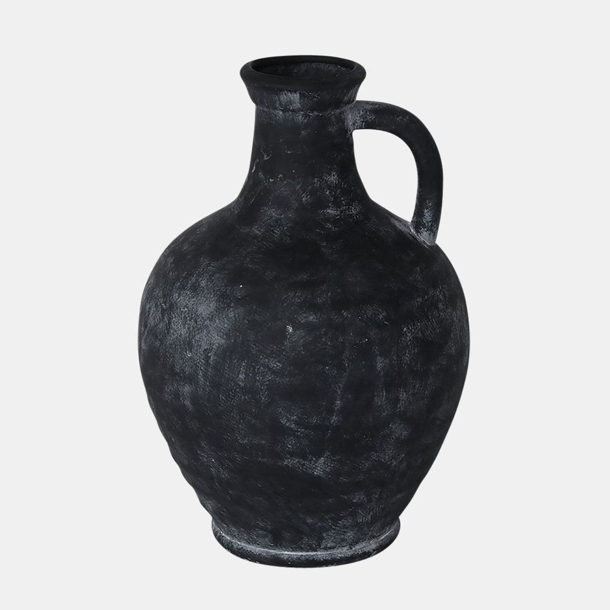 12" Weathered Terracotta Jug With Handle - Black